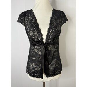 White House Black Market WHBM Black Lace Satin Top XS Whimsigoth Dark Romantic